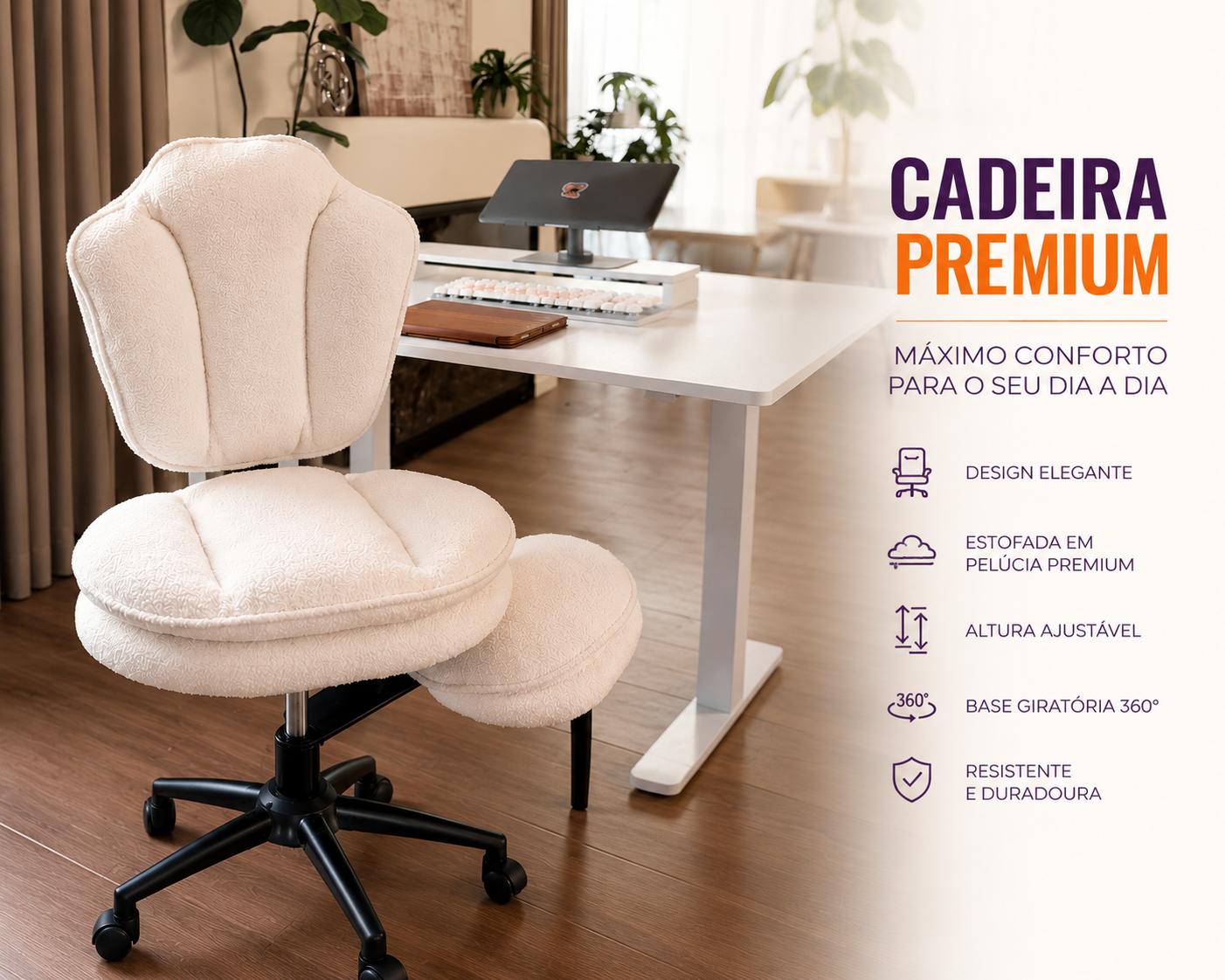 KIT ESCRITÓRIO COMPLETO 2 EM 1: MESA + CADEIRA PREMIUM